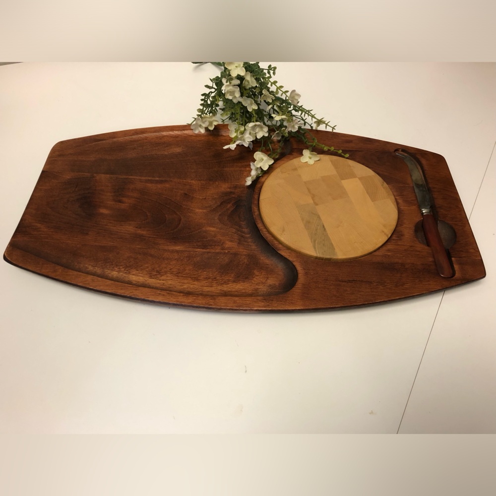 Vintage Barbocraft Charcuterie Board with Original Knife 18x9.5” Like New